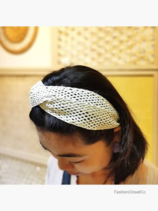 2 Pack Rattan Headbands with Bowknot, Comfy Brown White Head Bands, Boho Padded main image 6
